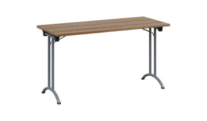 SLA 140 lak skládací jednací stůl 1394x600, deska 25 mm, podnož stříbrný lak, deska ořech světlý